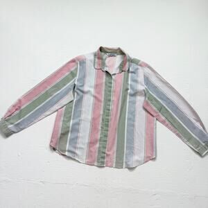 Vintage 80s Miss Fashionality Pastel Stripe Button Up Shirt, Size 42